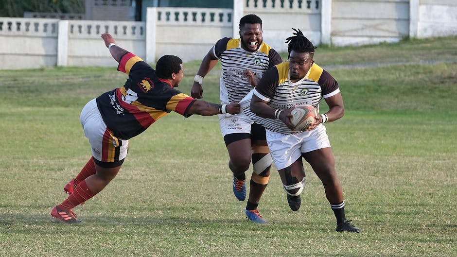 Rugby players in action during a competitive match in South Africa.