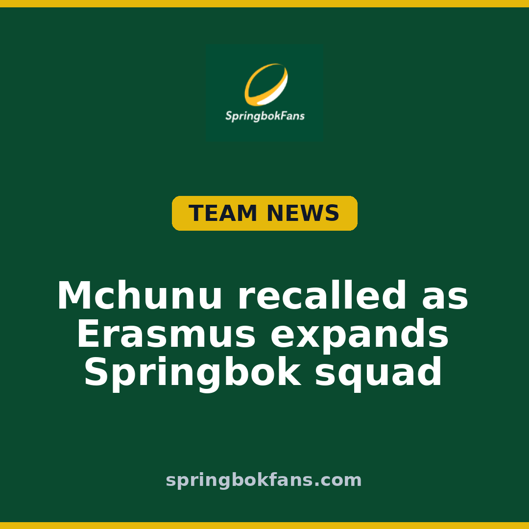 Mchunu recalled as Erasmus expands Springbok squad