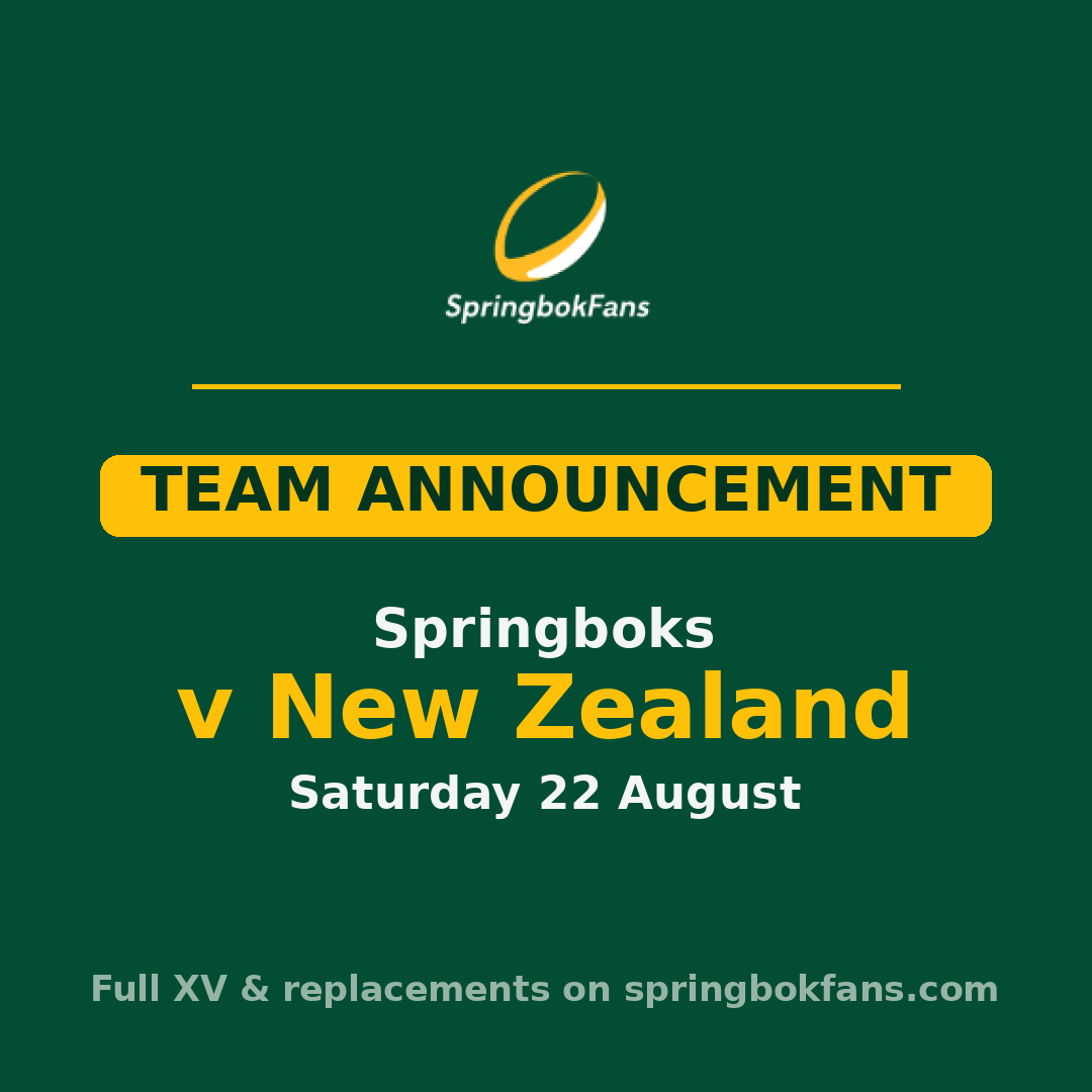 SpringbokFans team announcement poster for match against New Zealand