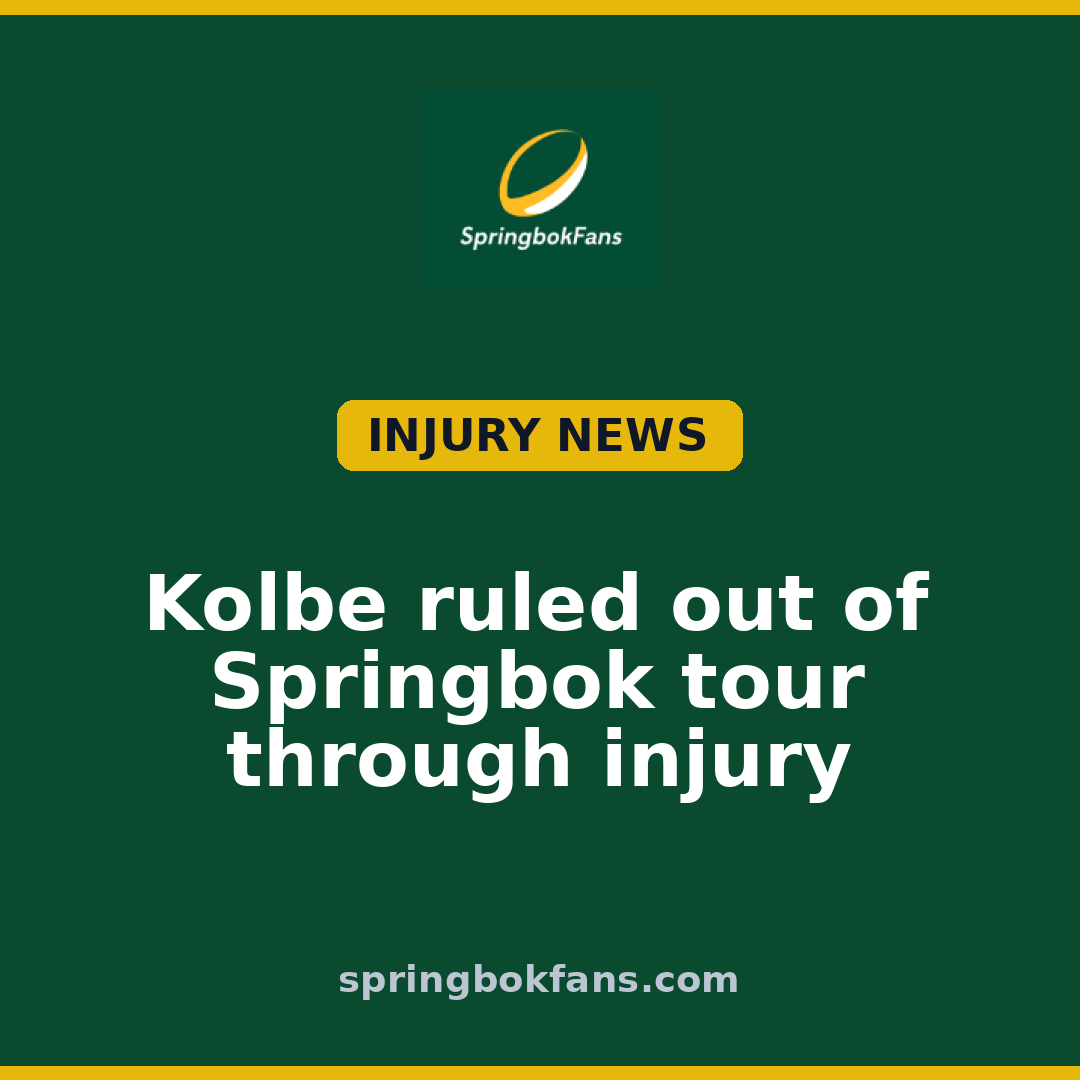 SpringbokFans injury news graphic announcing Kolbe ruled out